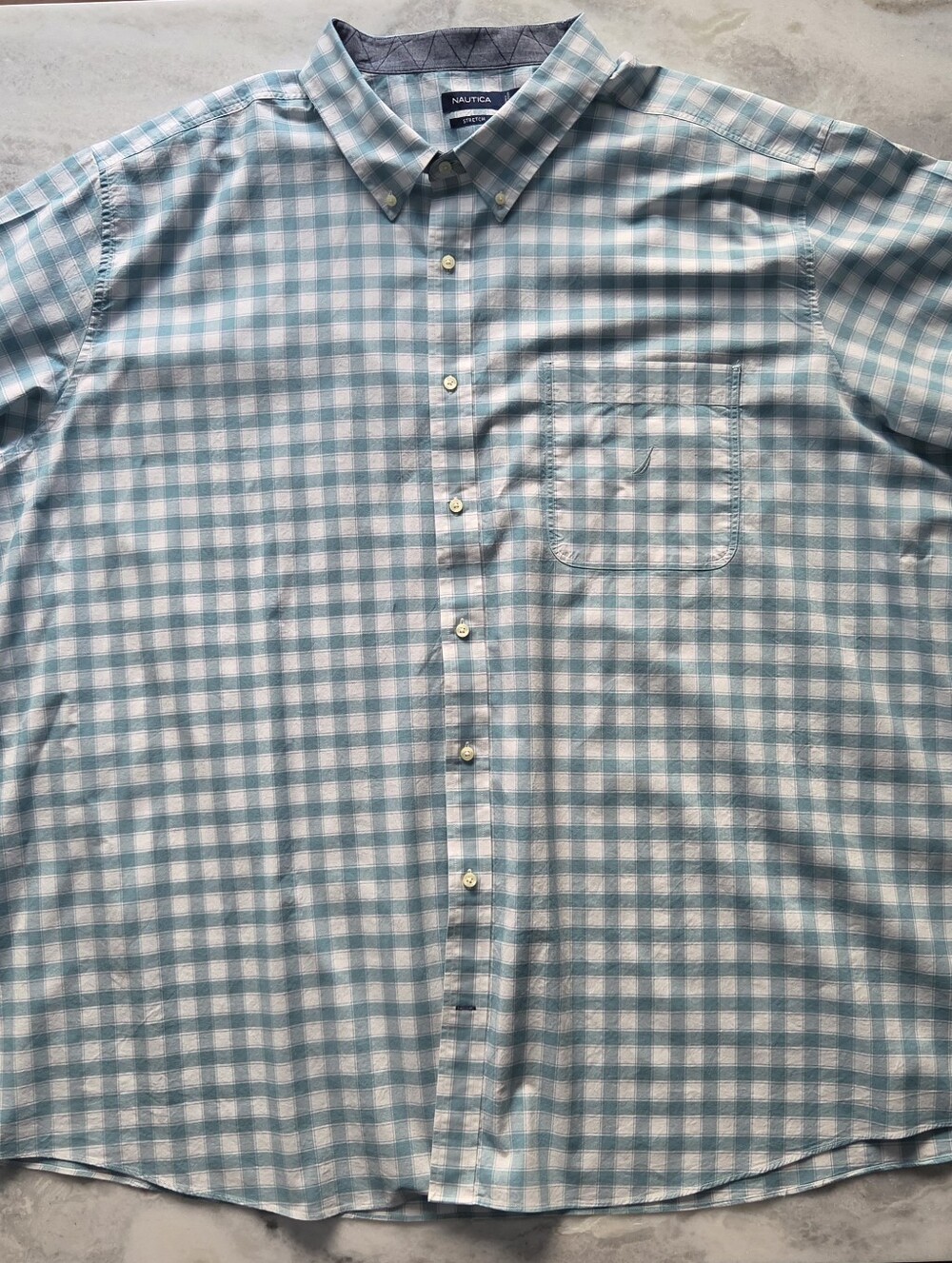 Nautica Light Blue and White Check Button-Down Shirt